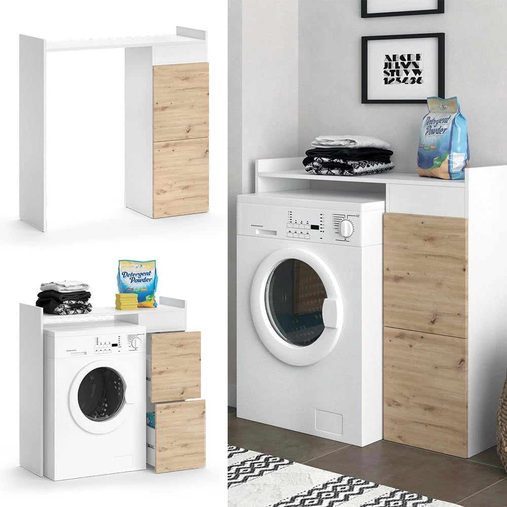 Mobile lavatrice Alf, Bianco, 99 x 98 cm con 2 cassetti, per riporre risparmiando spazio sopra la lavatrice
