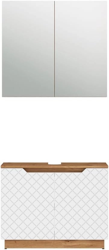 Set di mobili da bagno Lotta, Rovere/bianco con struttura in piastrelle, 2 parti