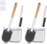Set di spazzole per il water di silicone con testa piatta e flessibile, spazzola per il water senza fori, spazzola per il water con spazzola multifunzionale, piede con aperture di ventilazione, set da 2 (colore legno)