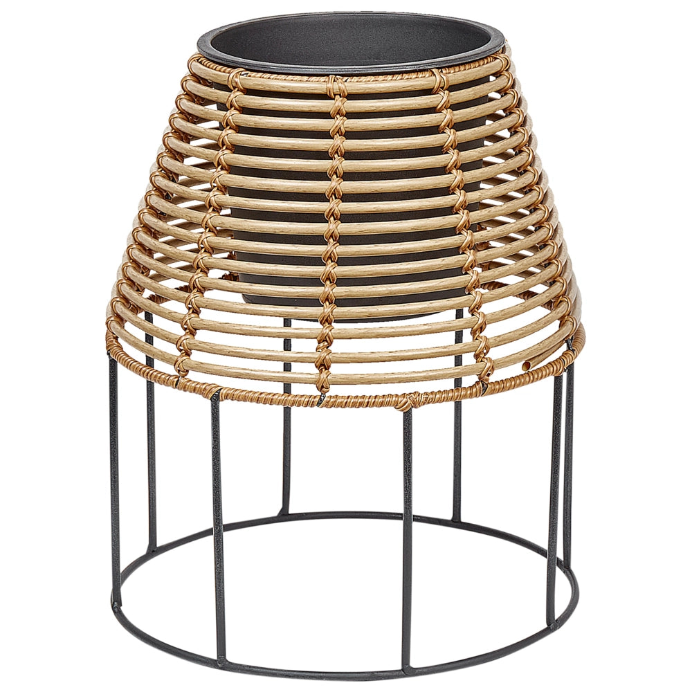Set di 2 portavasi per piante marrone PE Rattan rotondo per interni e per esterni con inserto in plastica