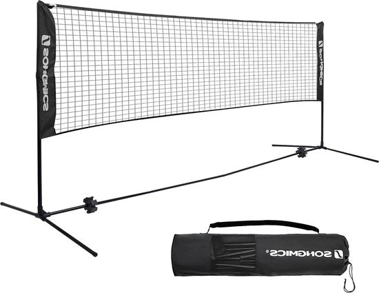 Rete da badminton da 5 metri con paline regolabili in altezza - set portatile per tennis e beach volley - nero