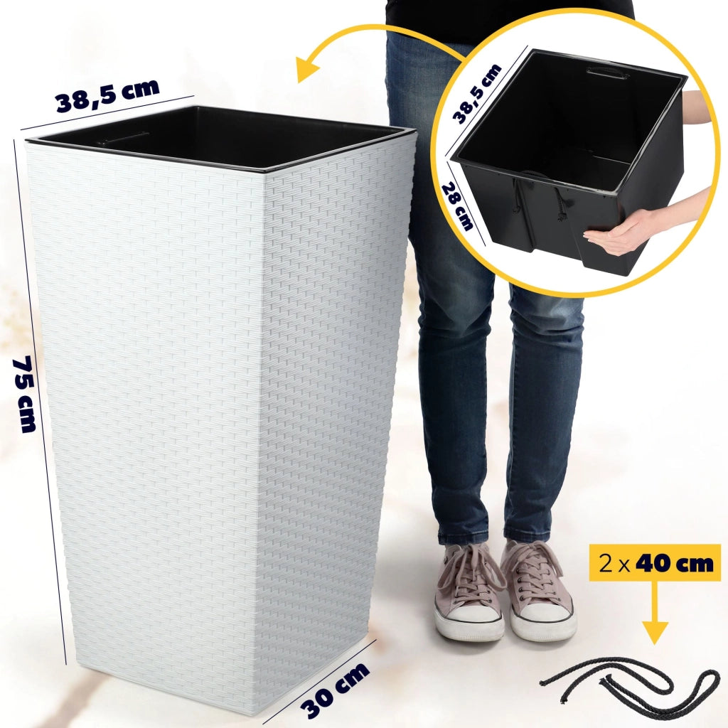 Vaso da giardino KADAX con inserto per fiori, grande e alto, 39x75 cm, bianco.