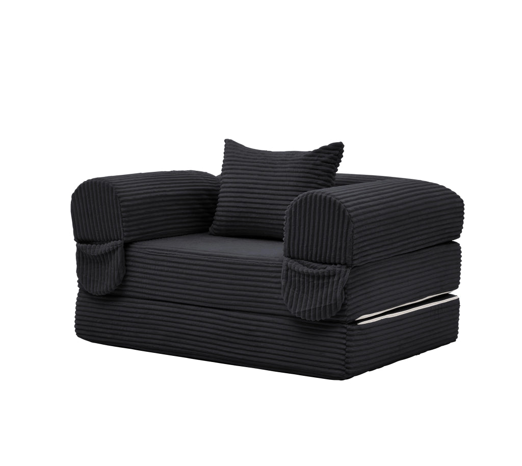 Poltrona letto convertibile in velluto a coste con funzione letto, cuscino incluso, per piccoli spazi e salvaspazio, nero
