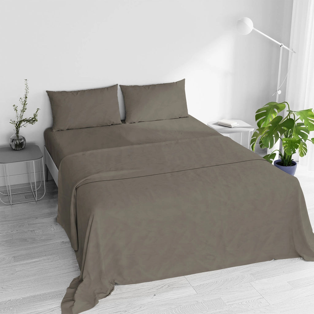 Set Lenzuola Matrimoniale Sopra Sotto e 2 Federe Linea Water Washed Nocciola