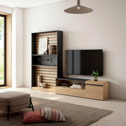 Mobile TV, Soggiorno, 260x35x186cm, Per TV fino a 65", Set di mobili, colore Rovere e nero RF2531
