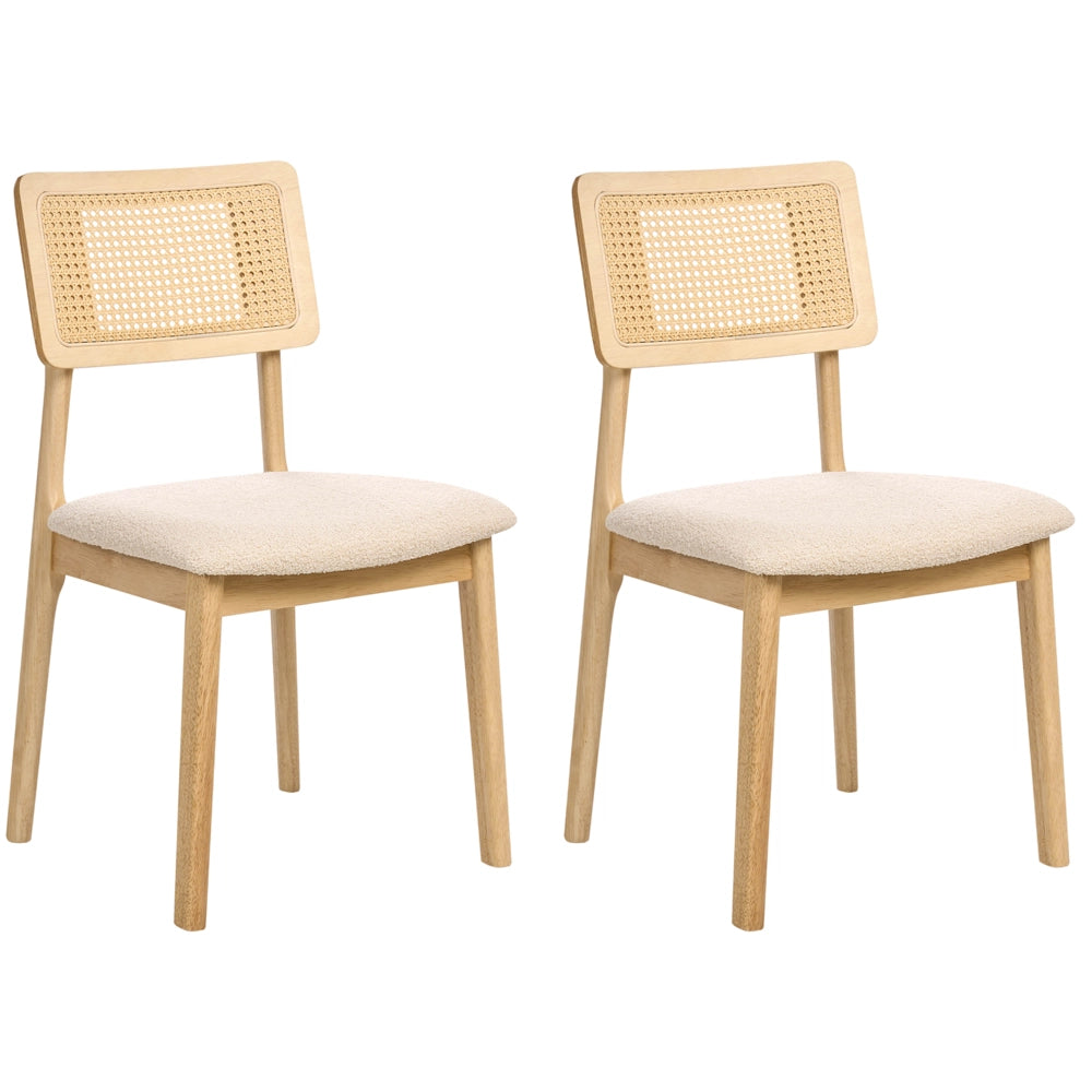 Set di 2 sedie da pranzo Sedute imbottite in poliestere marrone chiaro Struttura in legno laccato senza braccioli Stile retrò
