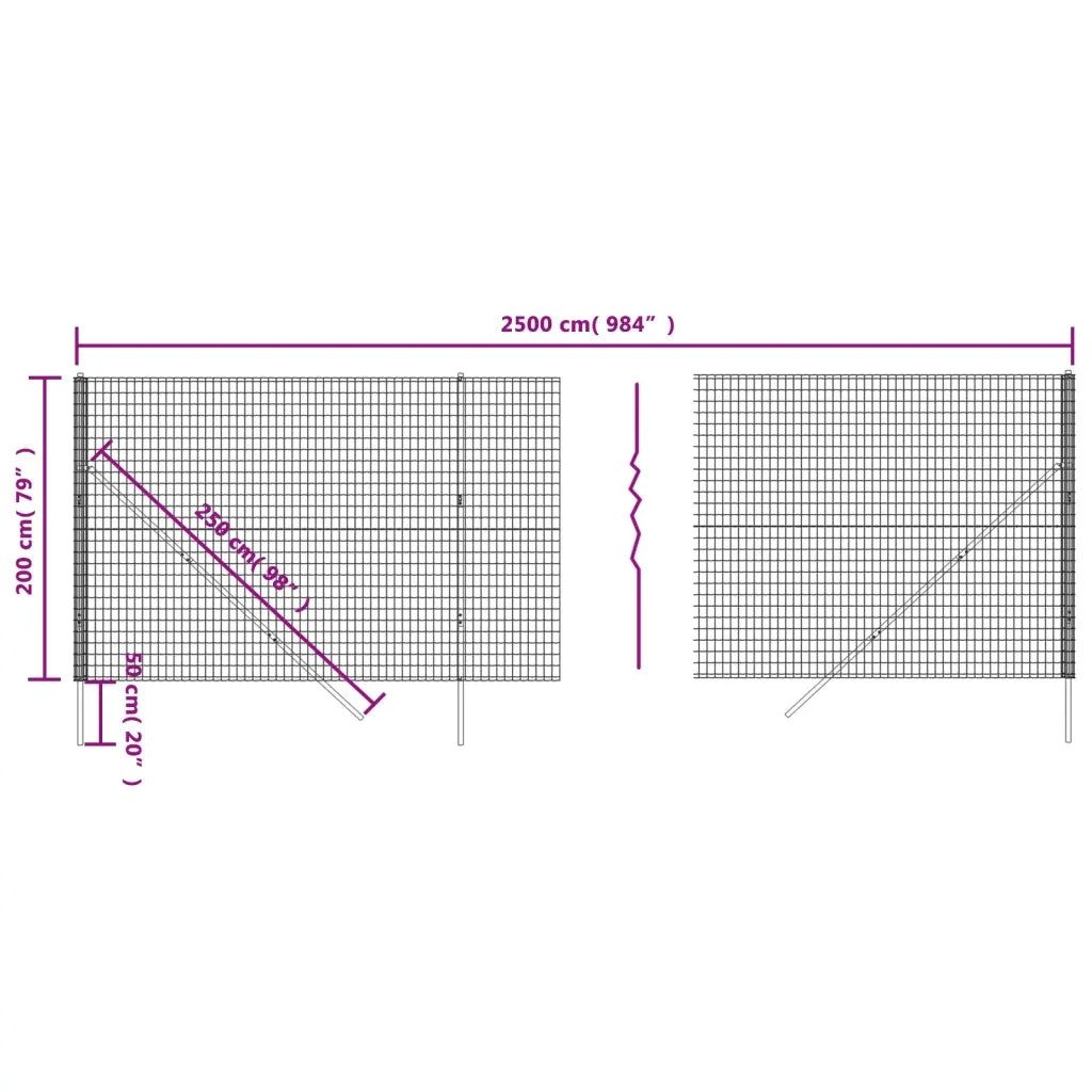 Recinzione Metallica Antracite 2x25 m in Acciaio Zincato 154206