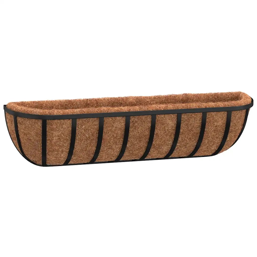 2 pz Fioriere | Cassetta per fiori | Vaso Parete Rivestimenti Cocco Nero 61x19x16cm Acciaio
