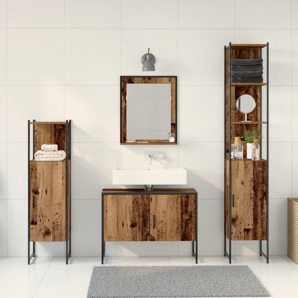 Set di Mobili da Bagno 4 Pezzi Legno Invecchiato Legno Ingenerizzato