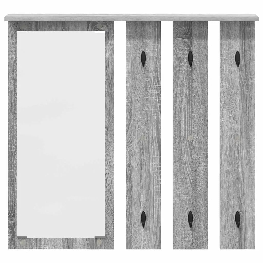 vidaXL Appendiabiti a muro con specchio Grigio sonoma 84 x 10 x 80 cm