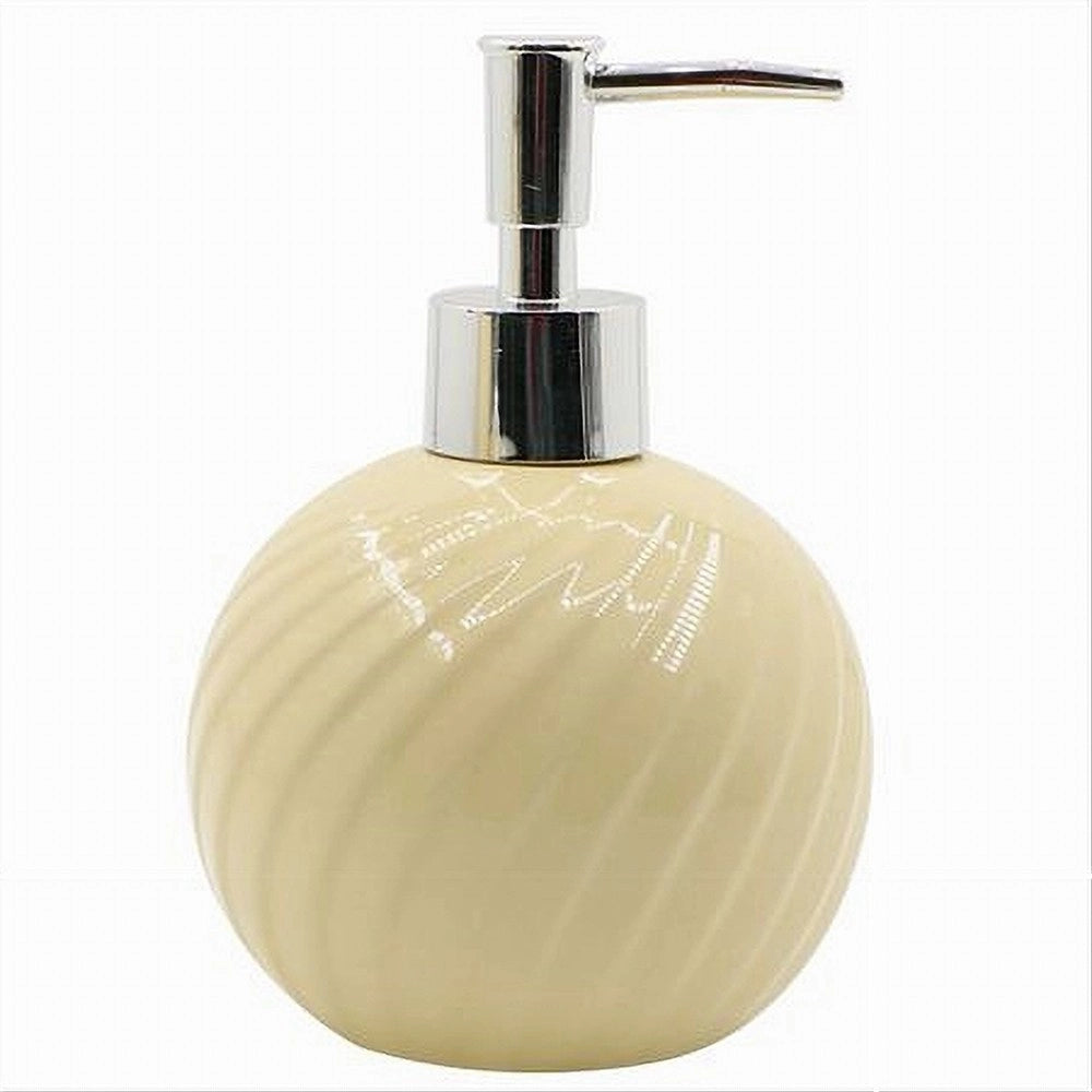 Trade Shop - Dispenser Porta Sapone Liquido Sferico Ceramica Rigata Gialla Arredo Bagno 79960 -