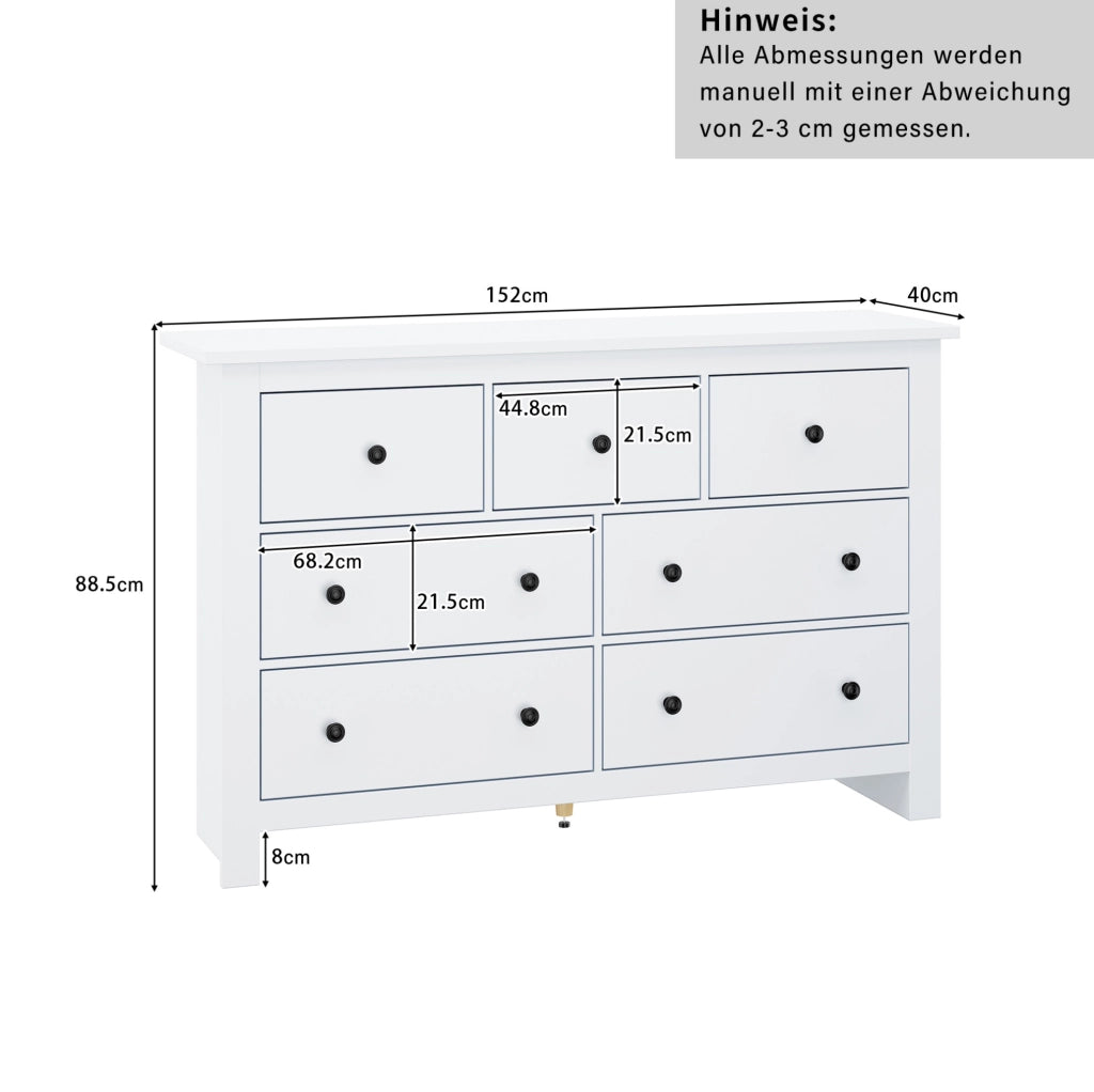 Credenza moderna minimalista bianca con 7 cassetti
