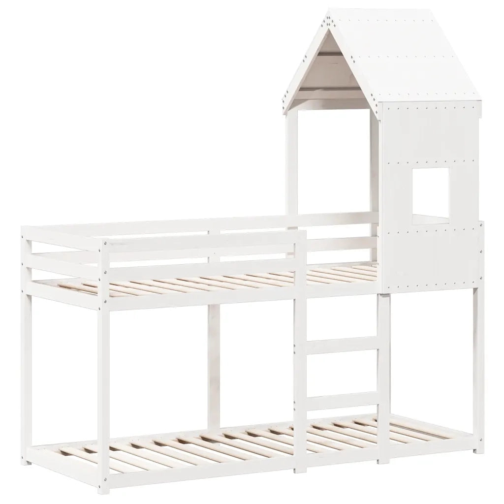 Letto a Castello con Tetto Bianco 90x200 cm in Legno di Pino 3281998