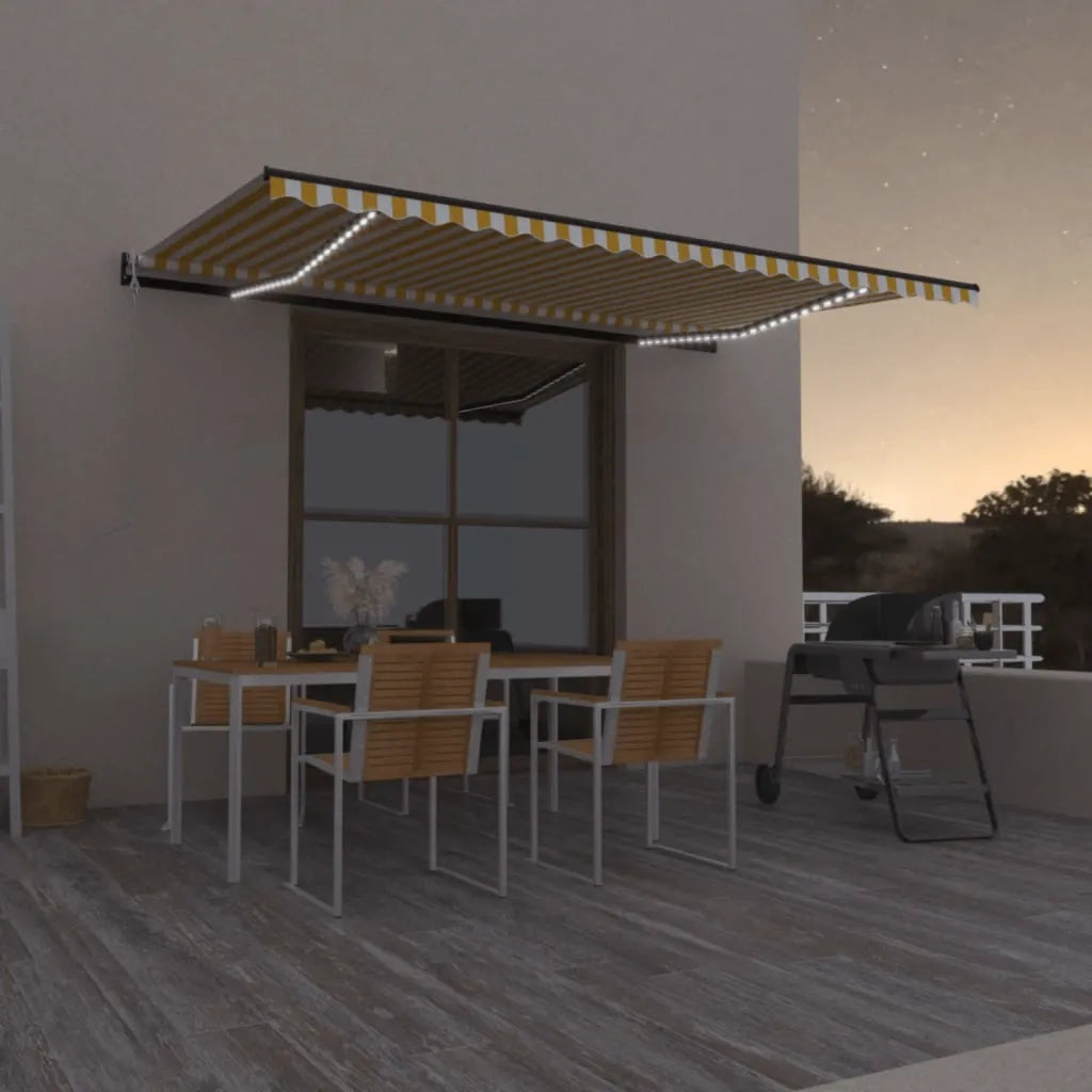 Tenda Automatica Sensore Vento e LED 500x300 cm Gialla Bianca 3069153