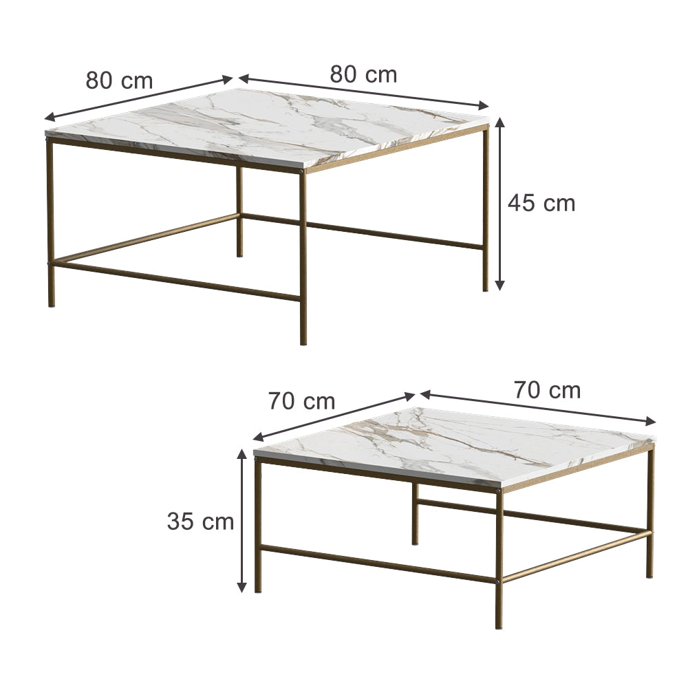 Vicco Tavolino da divano Bianco/Oro 80 x 80 cm 2 parti