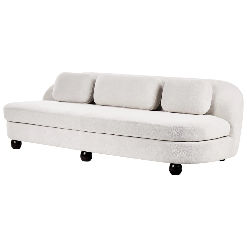 Divano a 3 posti gambe in tessuto bianco sporco in legno con seduta spessa stile retro