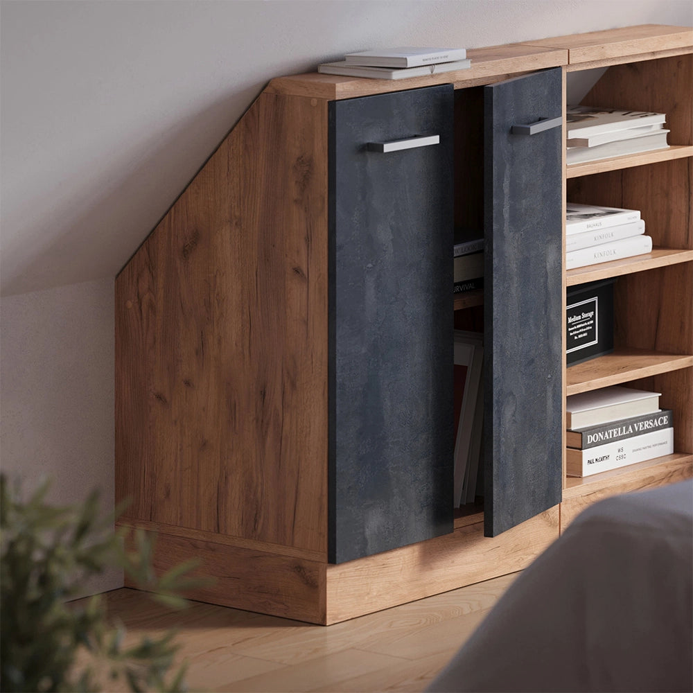 Mobile sottotetto Rion Calce nera/Rovere dorato con 2 porte Vicco