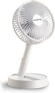 Innoliving Ventilatore Pieghevole Ricaricabile Senza Fili,Altezza Regolabile, 3 Velocità, Angolo 90°, Batteria Litio 1800mAh, Ricarica USB, Portatile, Conveniente (Bianco, 20 cm Pieghevole)