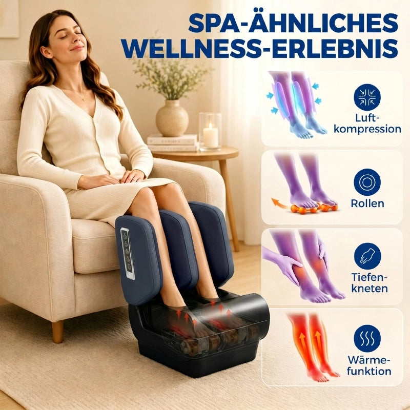 MASSAGGIATORE GAMBE 2-in-1 con riscaldamento, timer 15 min, Blu
