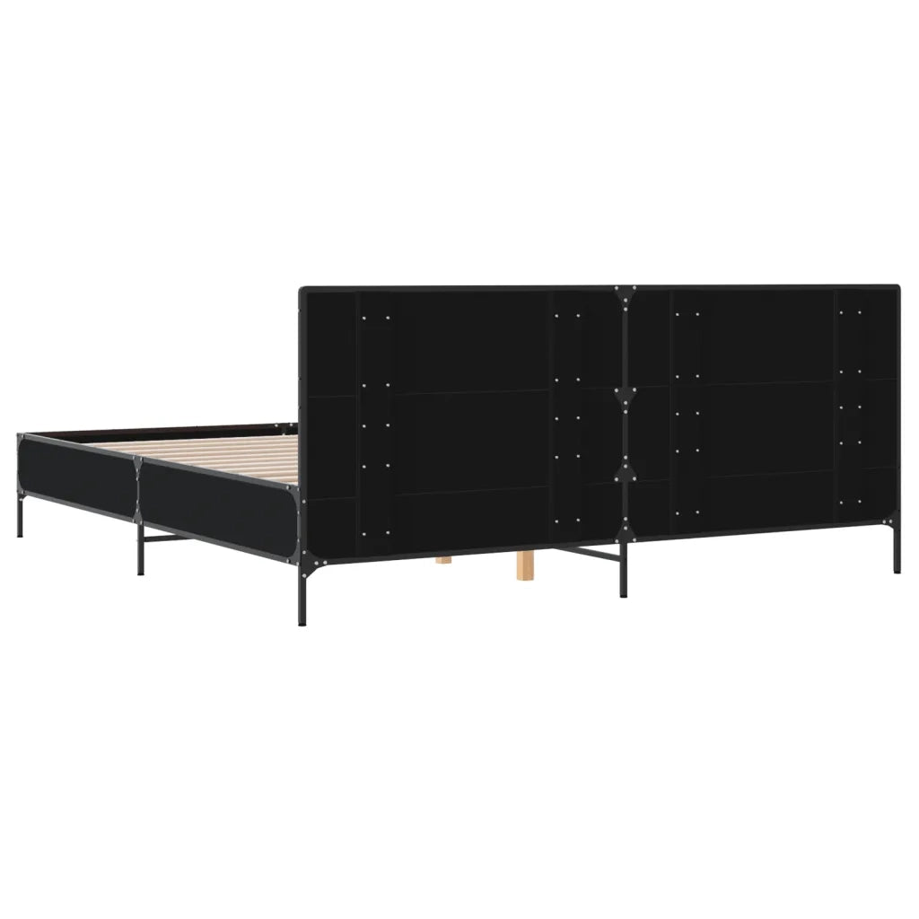 Letto matrimoniale | Letto per adulti | Giroletto Nero 200x200 cm in Legno Multistrato e Metallo