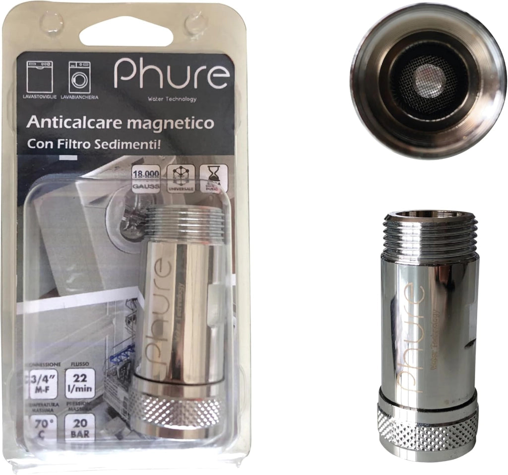 Phure Neokal Dispositivo Anticalcare Magnetico CON FILTRO SEDIMENTI Universale 3/4" Per Lavatrice E Lavastoviglie