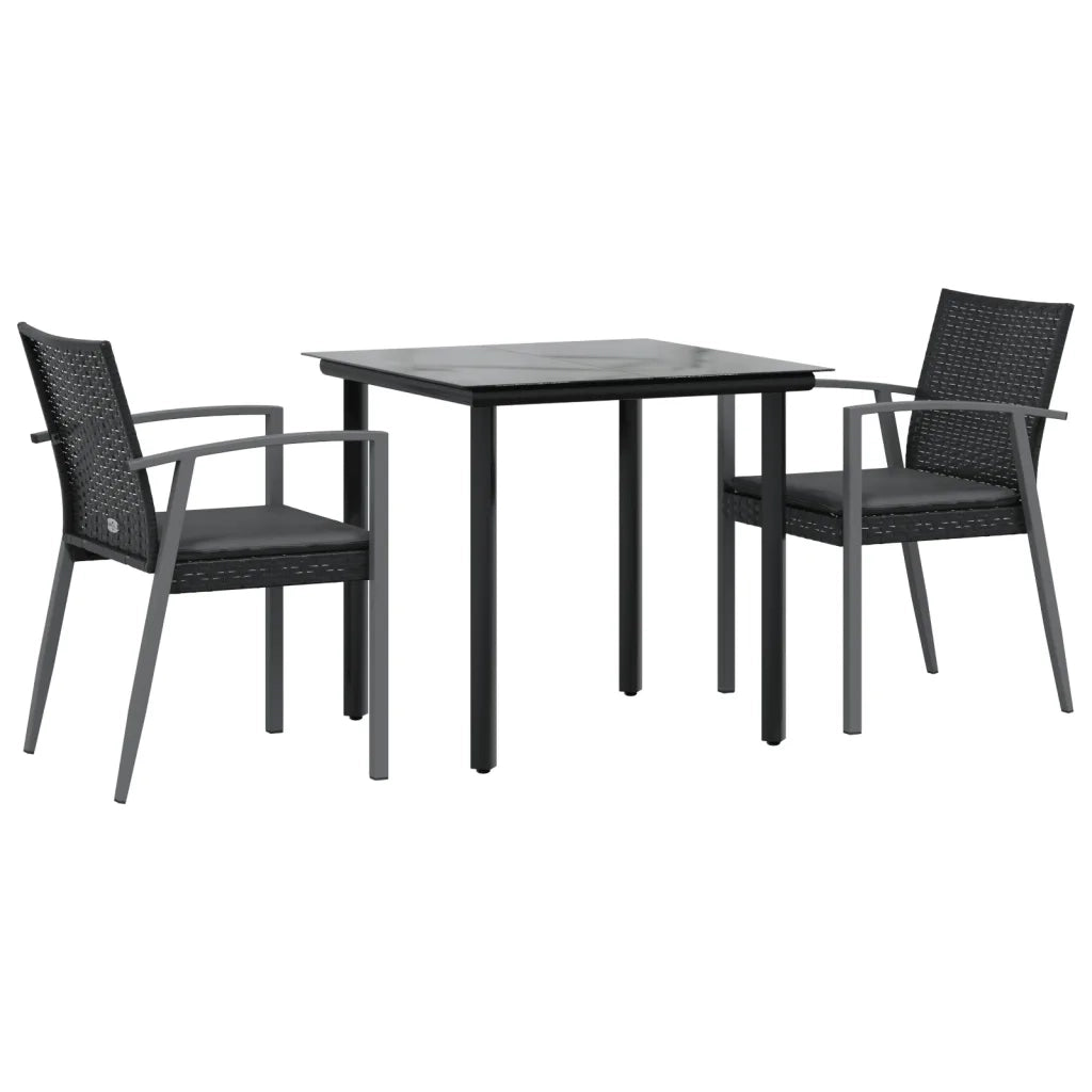 Set Pranzo da Giardino 3pz con Cuscini in Polyrattan e Acciaio