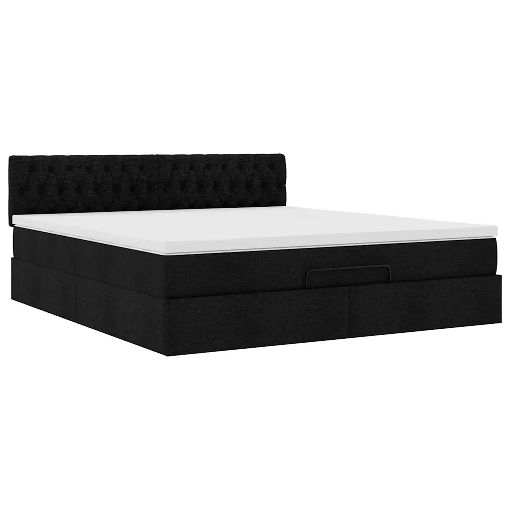 Struttura Letto Pouf con Materasso Nero 160x200 cm in Tessuto 3311555