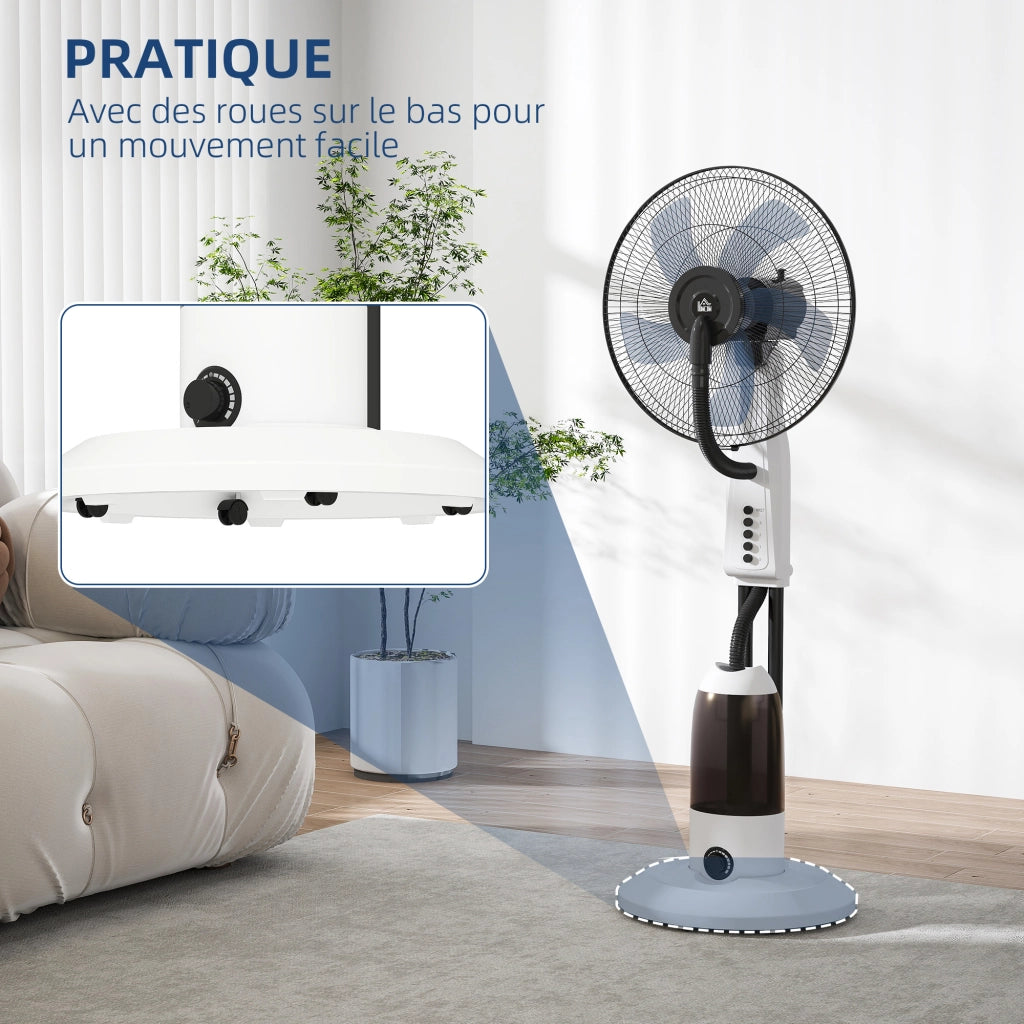 Ventilatore Nebulizzatore 90W 120cm ¨C Zephmum ¨C Bianco con Oscillazione 70¡ã, 3 Velocit¨¤, Serbatoio 2,8L, Ruote
