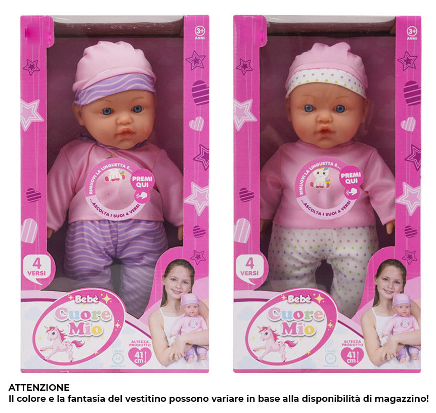 Bambola Bebè Cuore Mio H41 cm con Suoni