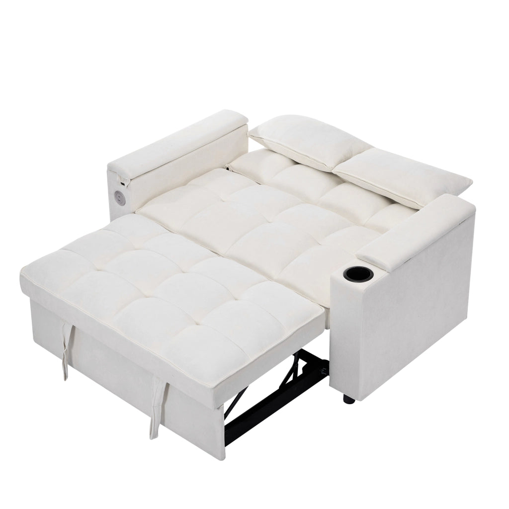 Divano Letto 3 in 1 Estraibile 2 Posti con Tavolo ¨C MINIMAL ¨C Beige