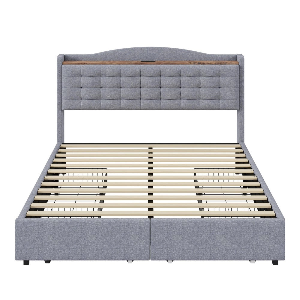 Letto Imbottito Matrimoniale con Cassetti e Comodini ¨C MINIMAL ¨C Tessuto Grigio 140x200