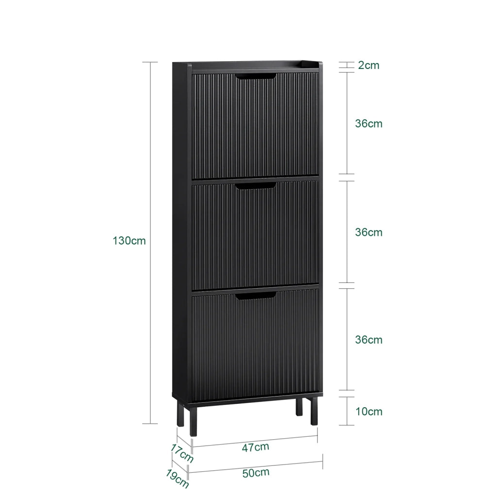 Mobiletto portascarpe scarpiera mobile ingresso salvaspazio Regolabili Nero 50x19x130cm 3 ante FSR177-H-SCH
