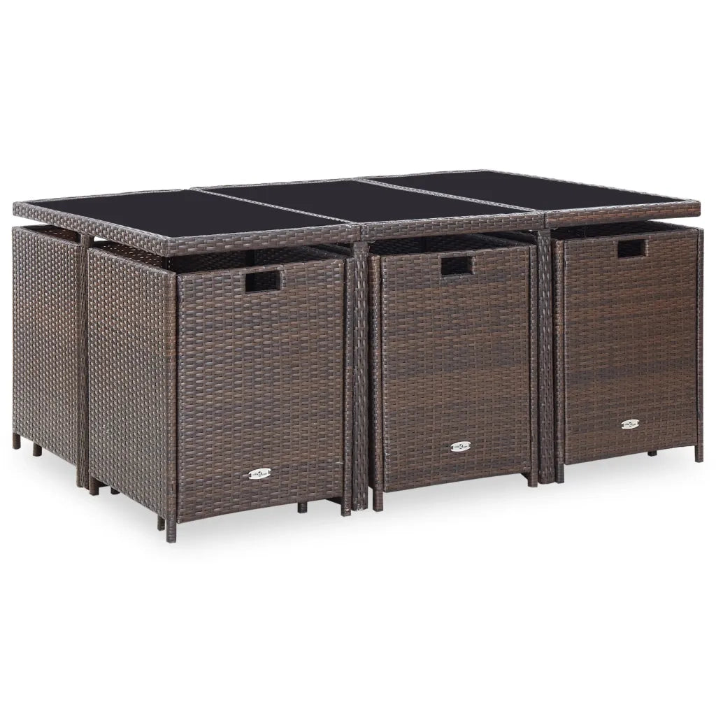 Set da Pranzo da Giardino 11 pz con Cuscini Polyrattan Marrone cod mxl 38881