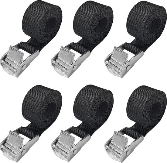 Cinture di allungamento adattabili con molla e gancio - Set da 6 - Capacità di sollevamento 150 Kg - Adatto per auto, biciclette, motociclette, camper - Nero - 25mm x 600mm Cinture di allungamento con molla