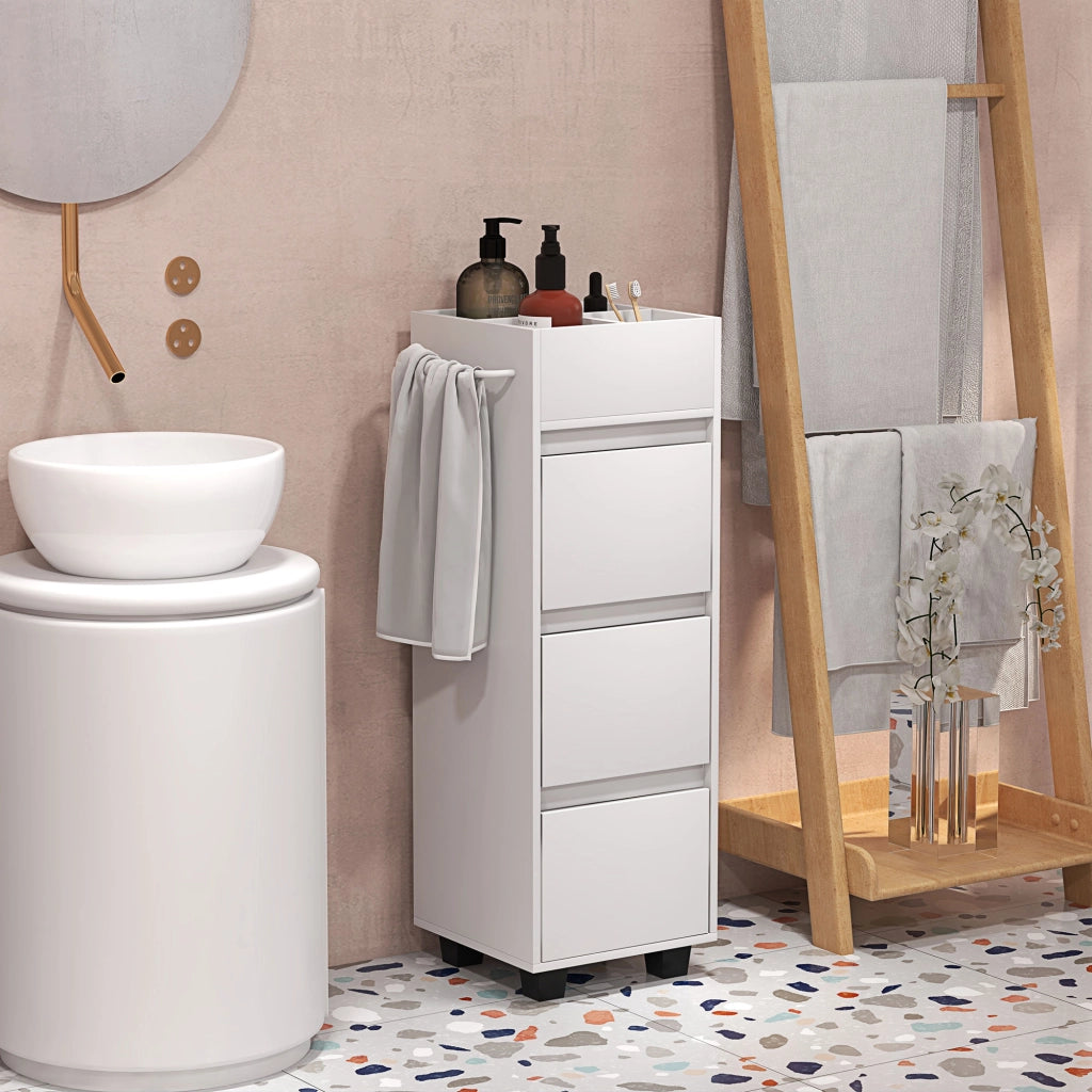 Mobile da bagno con 4 compartimenti, 3 cassetti e porta asciugamani ¨C Minimal ¨C 35x30x90 bianco