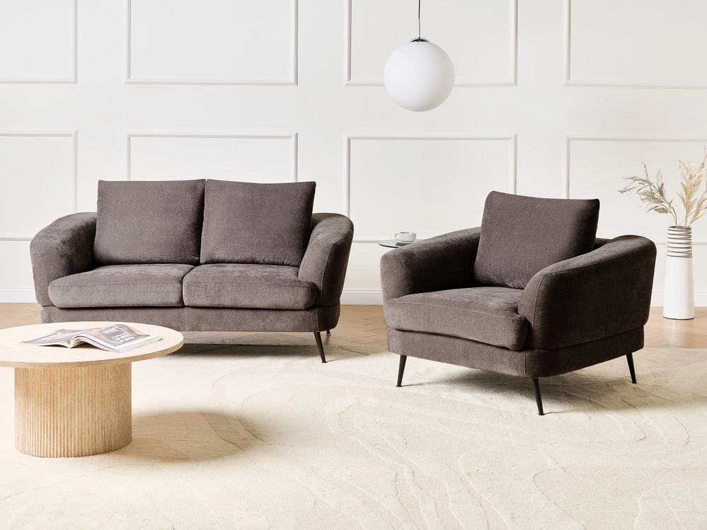 Set di divani a 3 posti Tappezzeria in ciniglia color taupe Gambe in ferro con braccioli Soggiorno in stile moderno