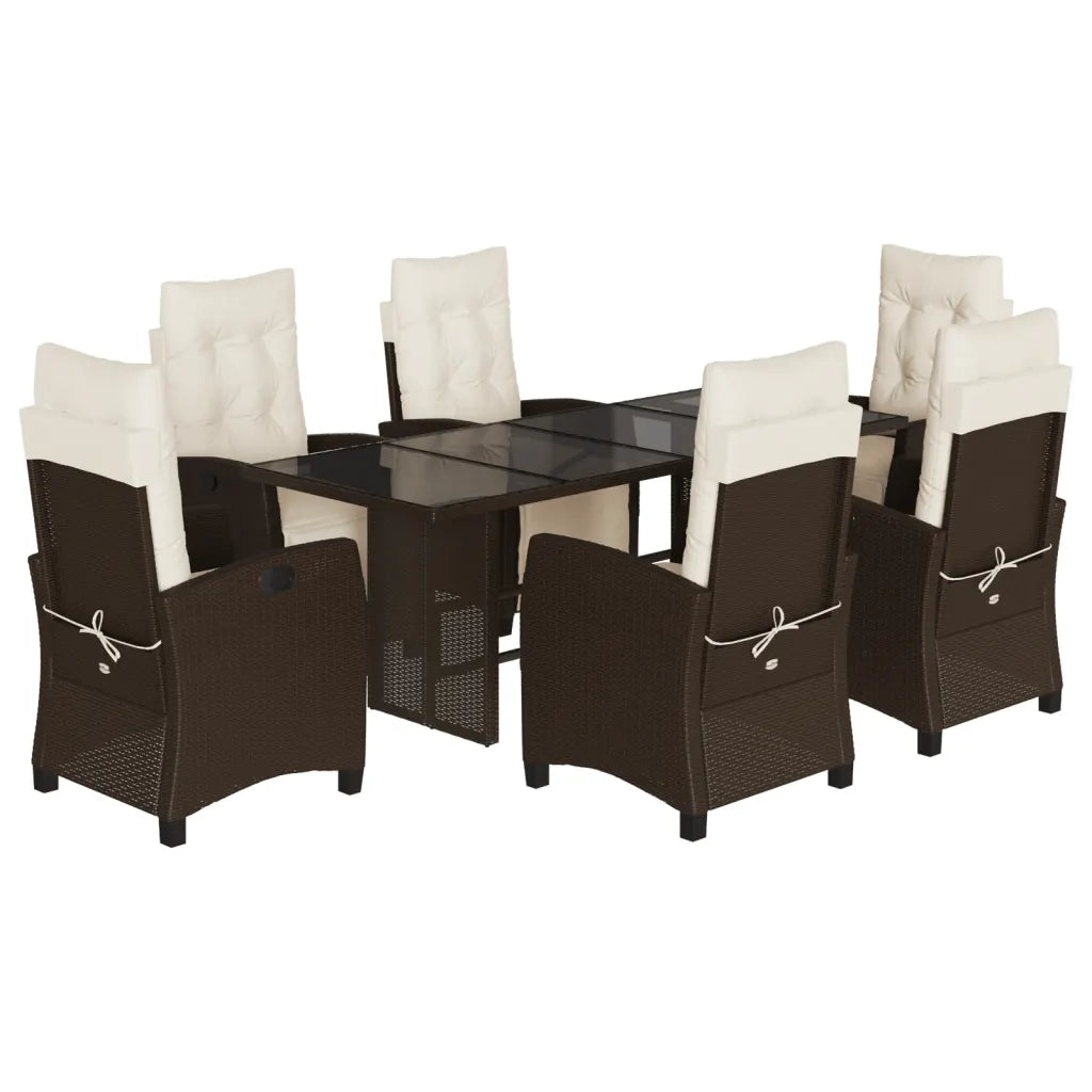 Set da Pranzo da Giardino 7pz con Cuscini in Polyrattan Marrone 3212922