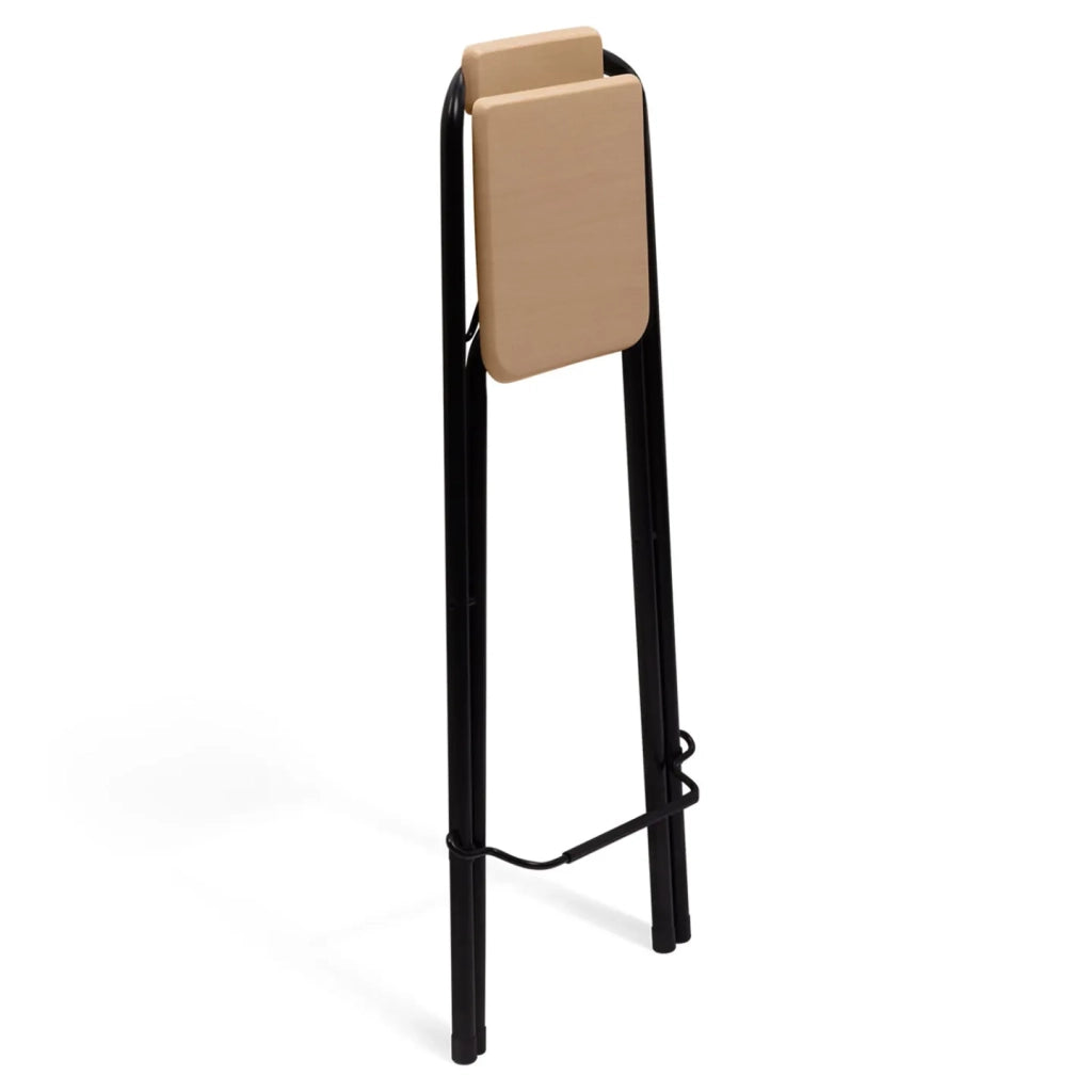 IDMarket - Set di 4 sgabelli da bar pieghevoli DETROIT con struttura nera e seduta effetto legno dal design industriale