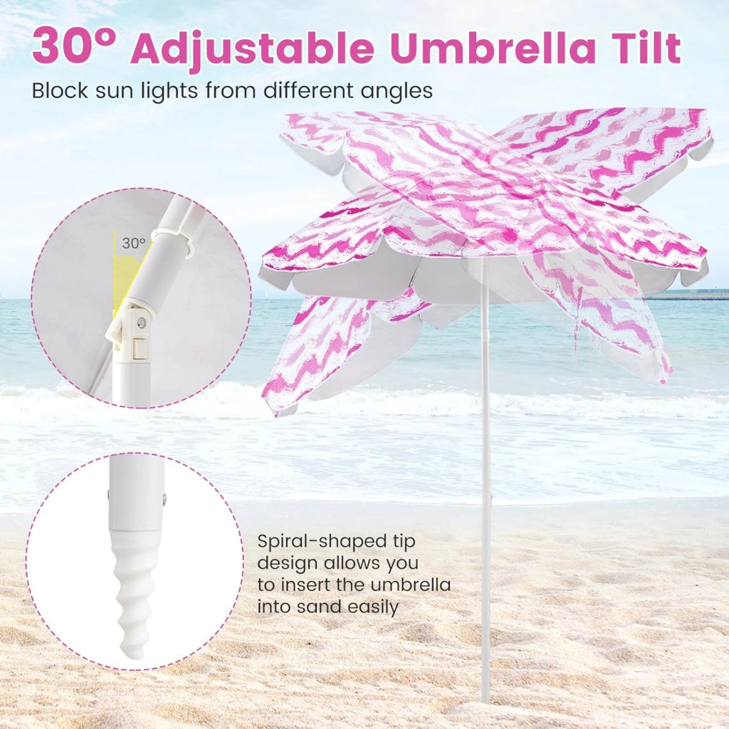 Set di 2 sedie da spiaggia con tappetino e ombrellone, sedie da campeggio portatili con borsa per il trasporto, sedia pieghevole per picnic e spiaggia, portata fino a 150 kg (rosa)