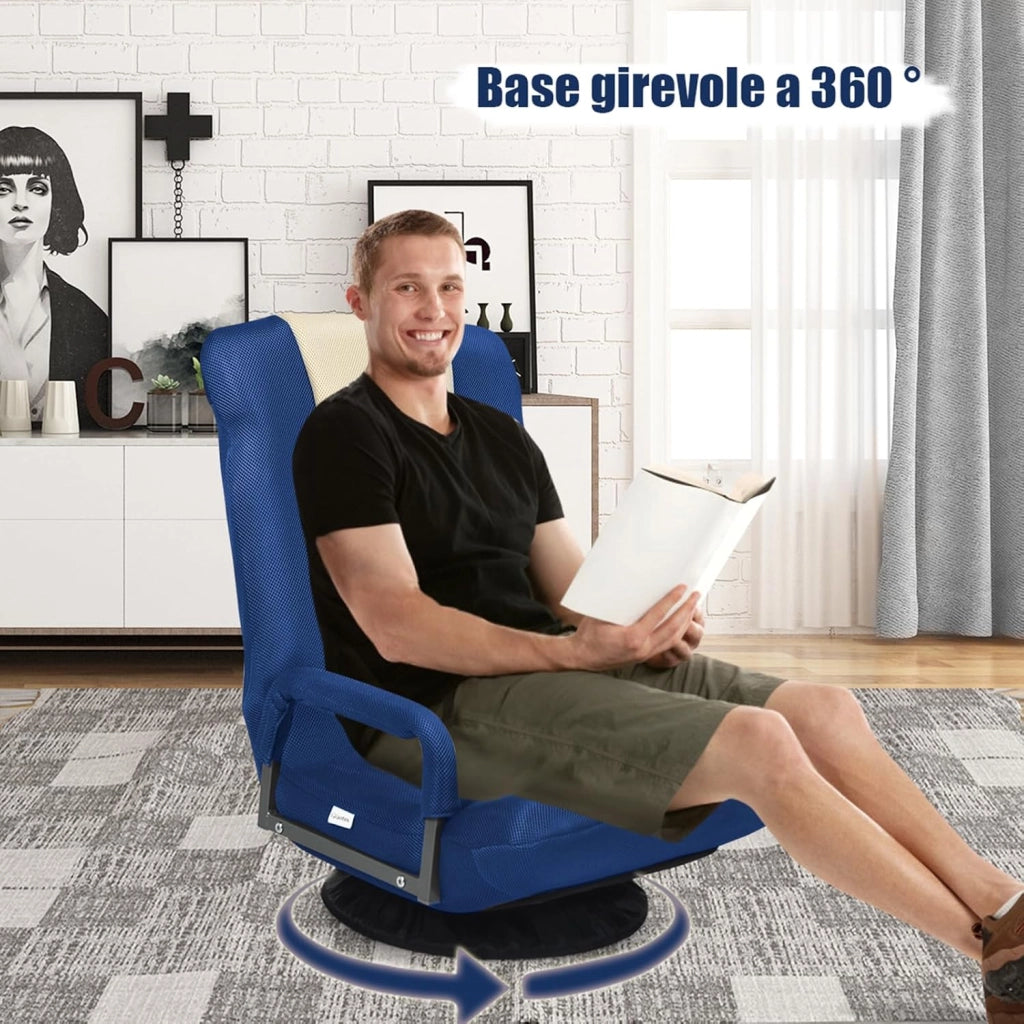 Sedia da Pavimento Pieghevole, Poltrona Sedia da Yoga per Meditazione, Portatile Inclinabile Girevole, da Salotto Camera da Letto (Blu)