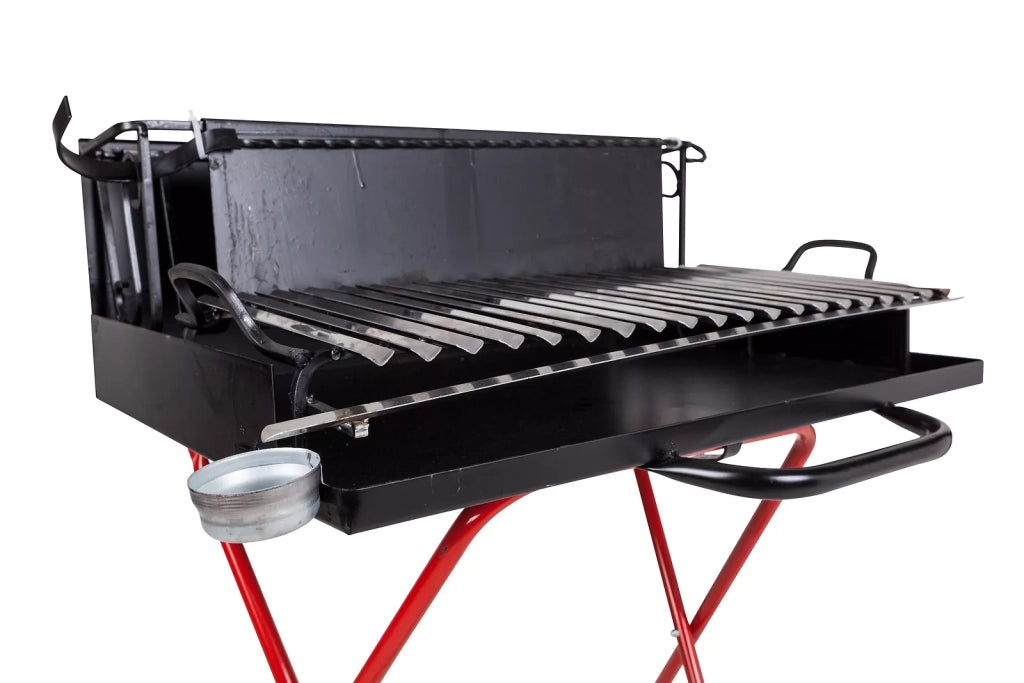 Barbecue a Legna Portatile con Griglia in Acciaio Inox, Ripiano Recupera Grassi, Pieghevole con Ruote, Made in Italy, Con tira braci e bicchiere raccogli olio OMAGGIO (LARGE)