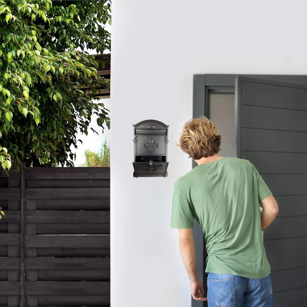 OWIJI Cassetta Postale Esterno Personale Nera Alluminio Dimensioni 41 x 9,5 x 25,5 Cm Stile Tradizionale