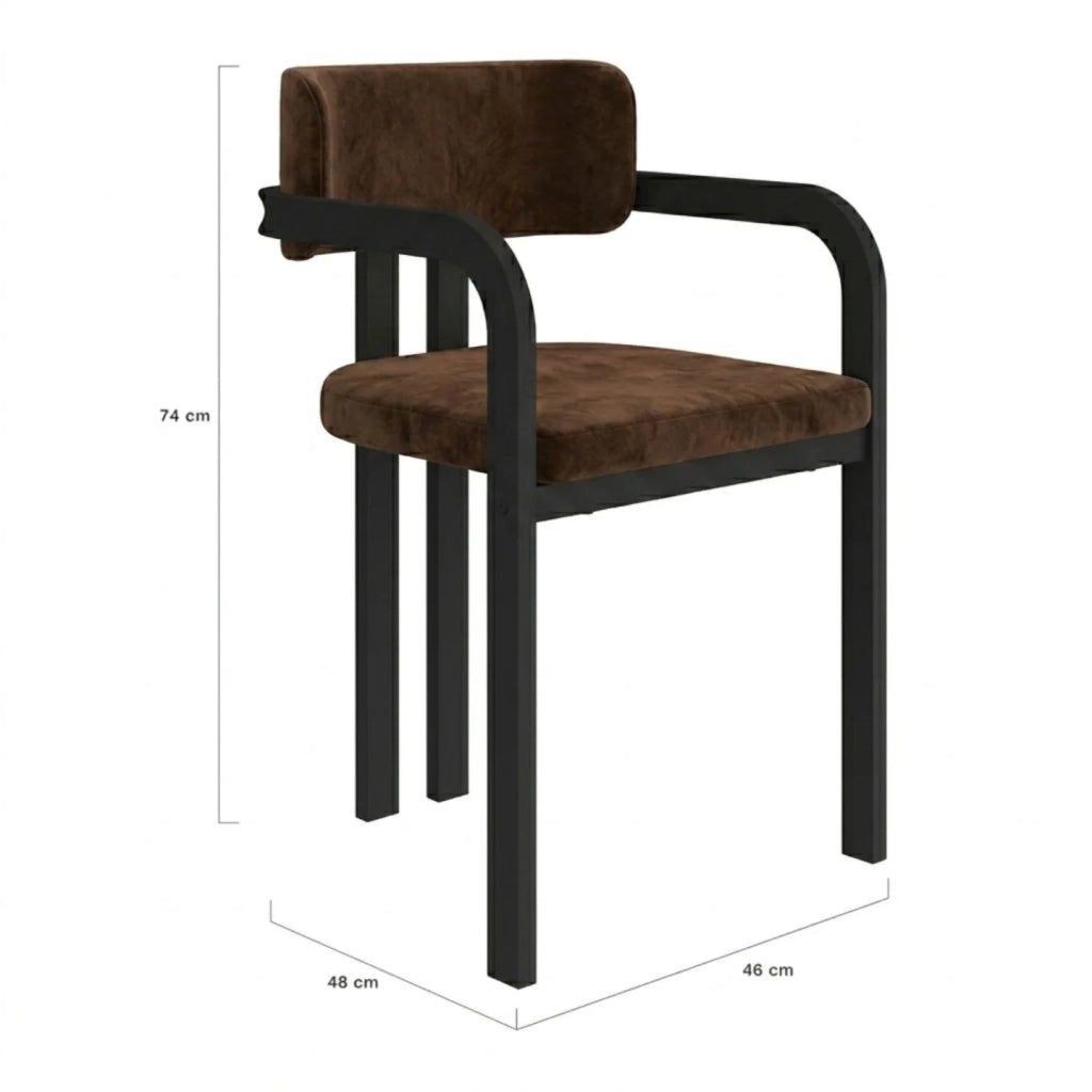 IDMarket - Set di 2 sedie da pranzo ESMA in metallo nero e velluto marrone e poltrone da tavolo con braccioli