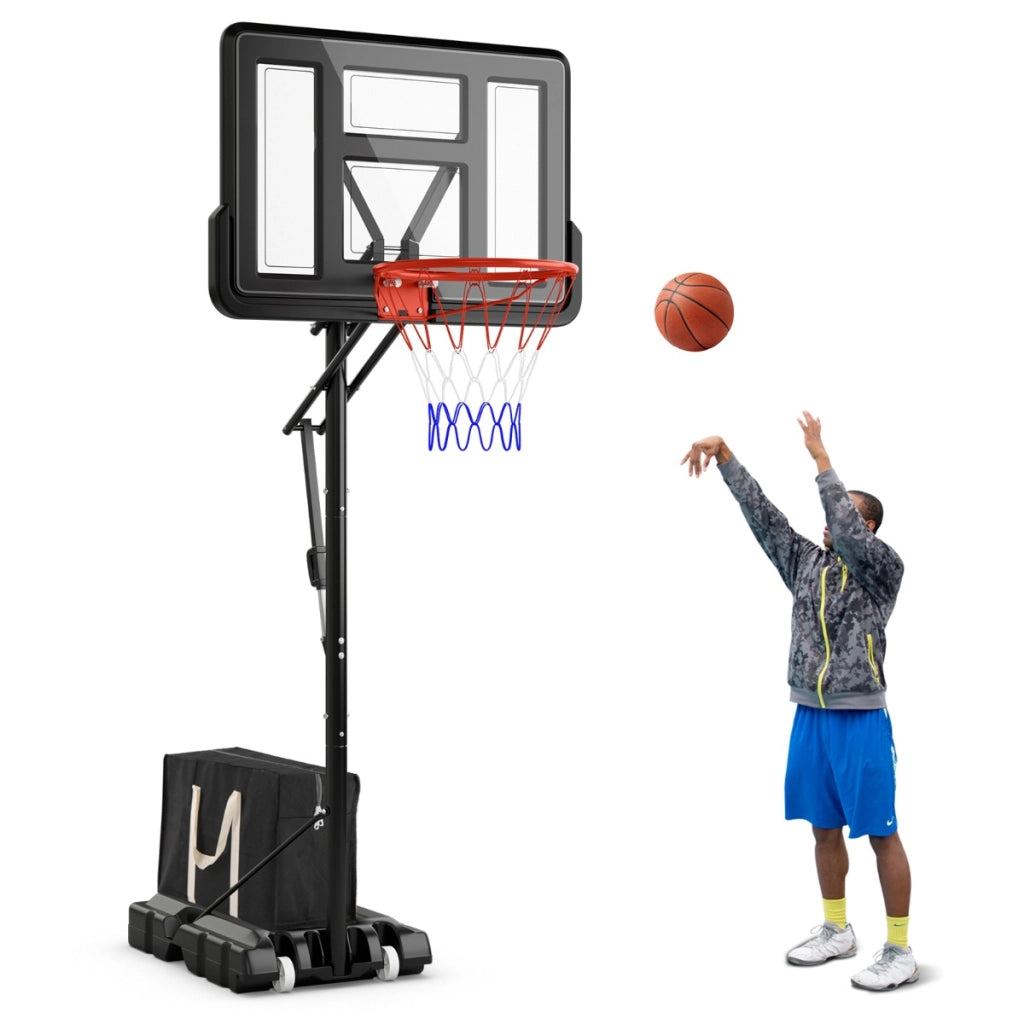 Canestro da basket portatile per interni ed esterni regolazione-Canestro da basket portatile tabellone infrangibile Nero