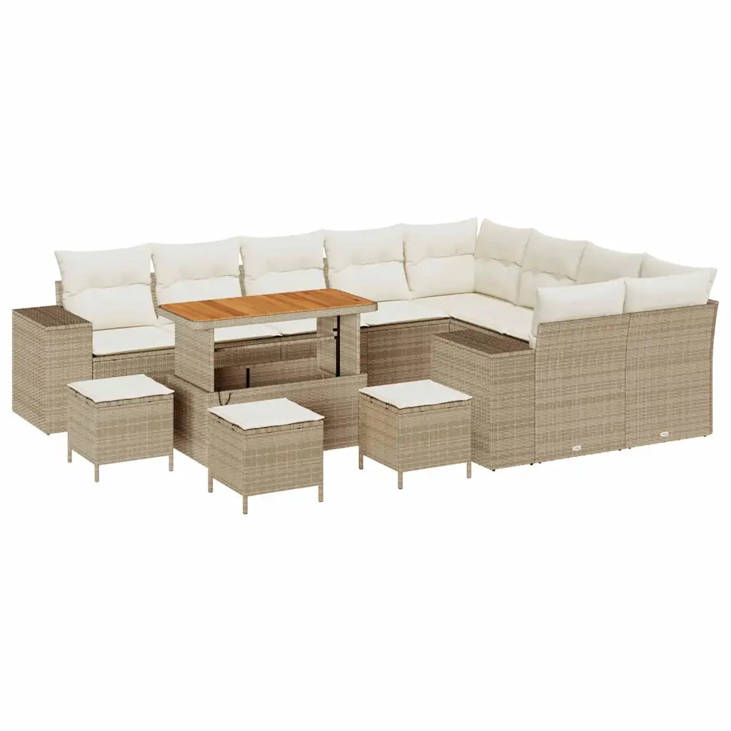 Set Divano da Giardino con cuscino 13 pcs Beige polyrattan