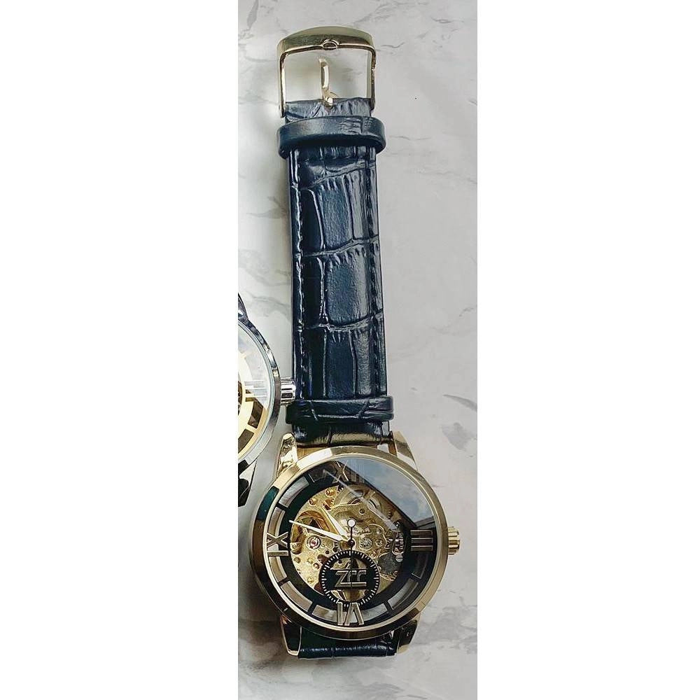 Trade Shop - Orologio Da Polso Zcc Romani Uomo Automatico Cinturino In Pelle Casual Nero Nero -