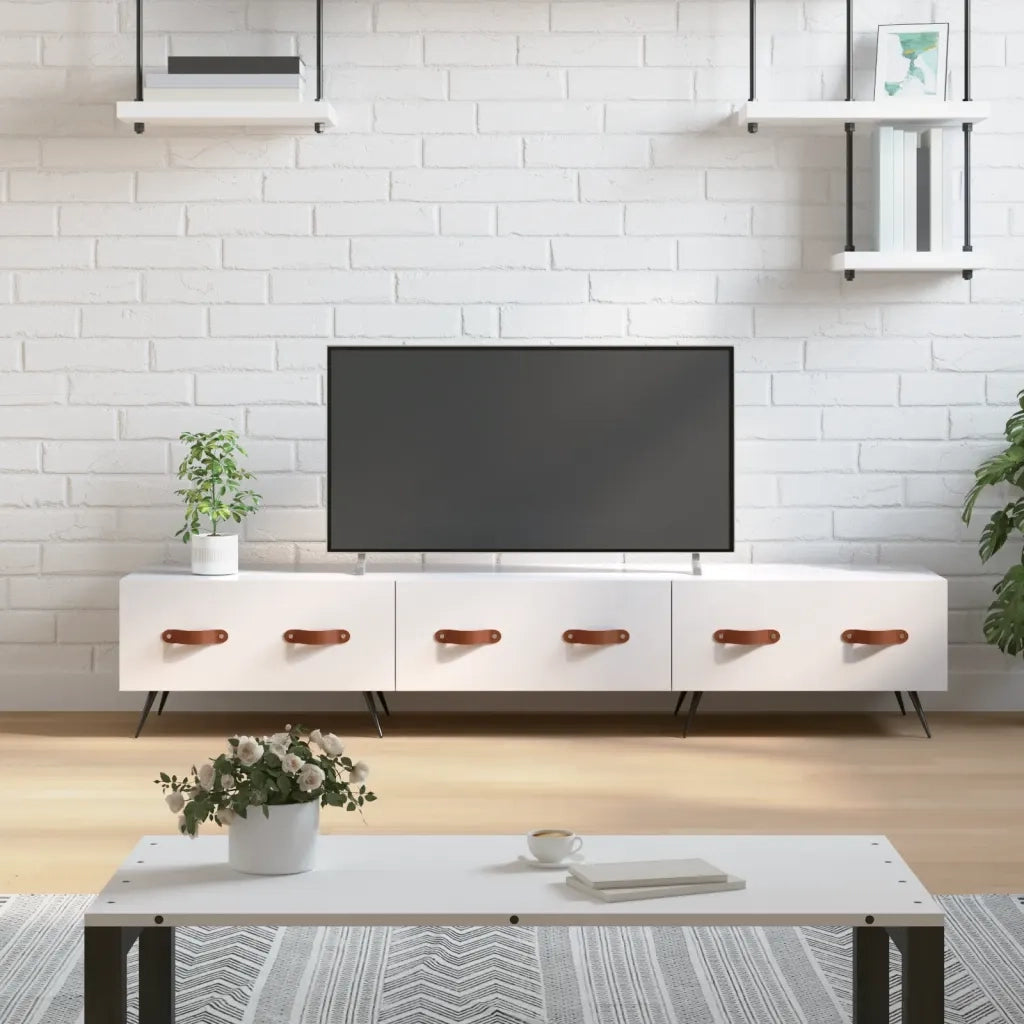 Mobile Porta TV Bianco Lucido 150x36x30 cm in Legno Multistrato 829126