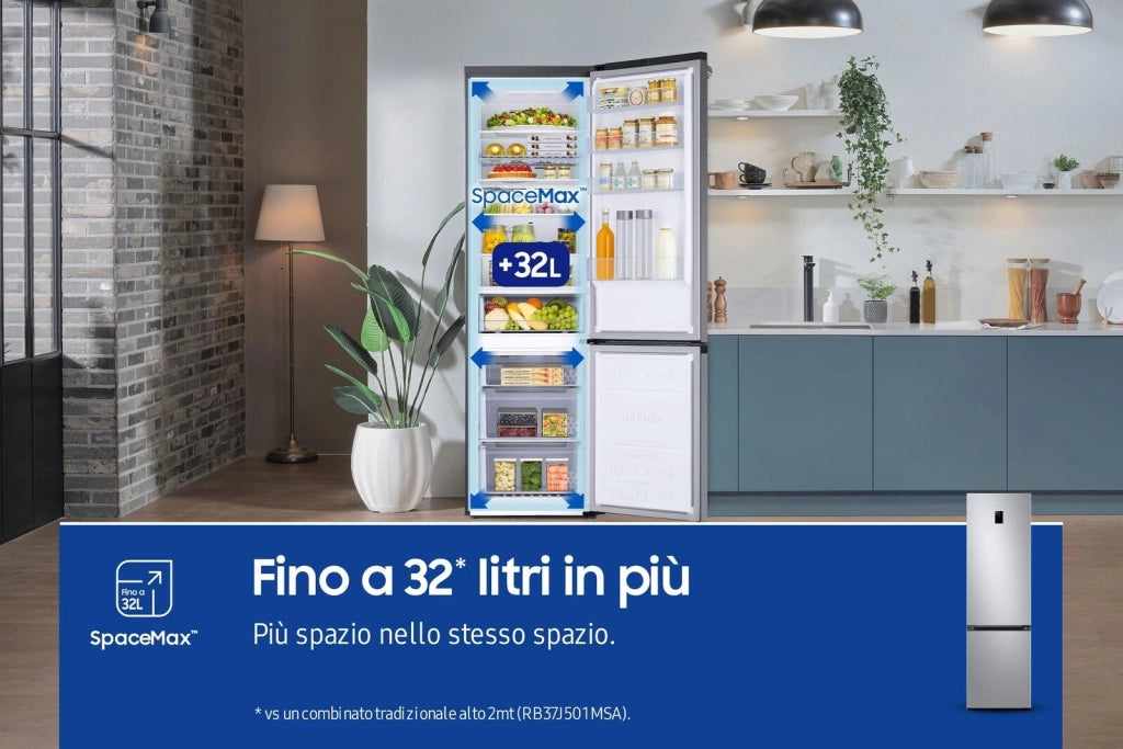 Samsung EcoFlex AI RB38C672CSA Frigorifero Combinato 390 Litri Classe C No Frost Raffreddamento Mono Split Cooling Wifi 203cm Silver Inox