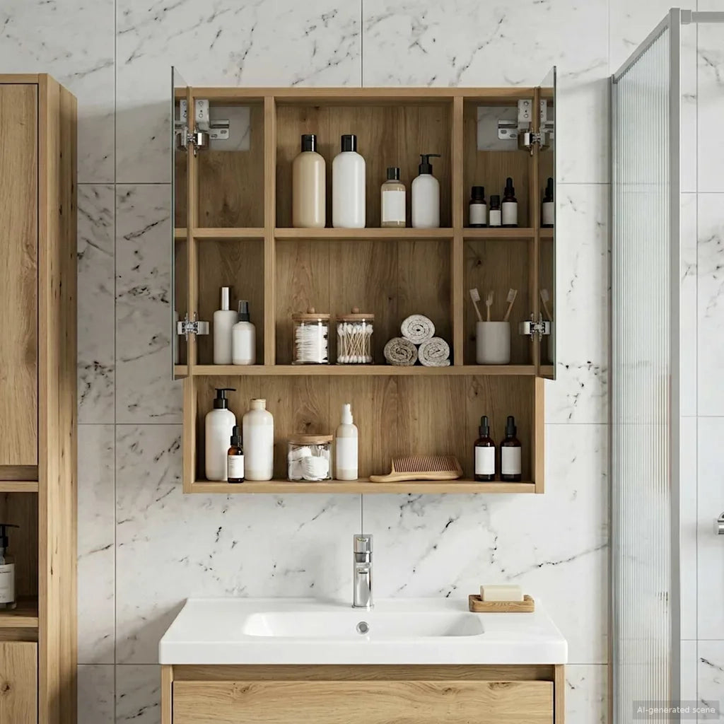 Mobiletto per specchio da bagno con porta Rovere Artigianale