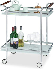 Carrello di servizio con piastrelle di vetro per latte - Due piani - Design aperto - Pneumatici deluxe - HBD 85x66x43 cm argento